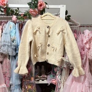 Chicwish Ivory Knit Cardigan with Bow Details